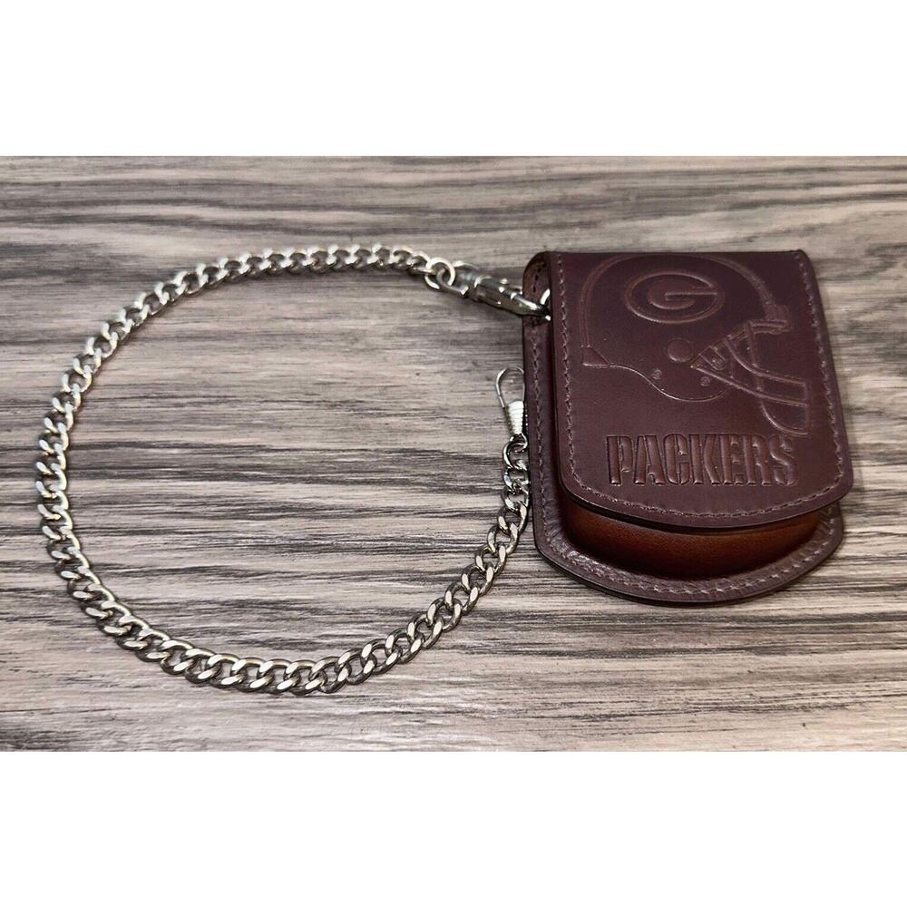 Danbury Mint Green Bay Packers Leather Pocket Watch Holder with Chain